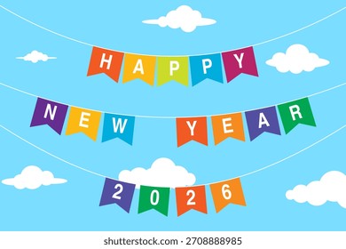 2026 Feliz año Nuevo Vector de diseño plano. Plantilla de diseño colorida de año nuevo 2026