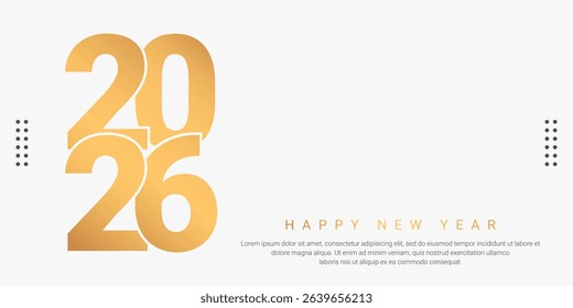 2026 Happy New Year Gold Vertical Text Vector on White Background with Text Space for Luxury Holiday Greeting Card, Party Invitation, Banner, and Celebration Design