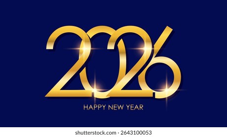 2026 Happy New Year. Gold color. New Year 2026 festive holiday banner. Vector illustration.