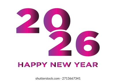 2026 Feliz año Nuevo Vector de gradiente: tipografía apilada rosa y púrpura vibrante para Anuncio de fiesta digital moderno, invitación de moda y gráfico de encabezado de redes sociales.