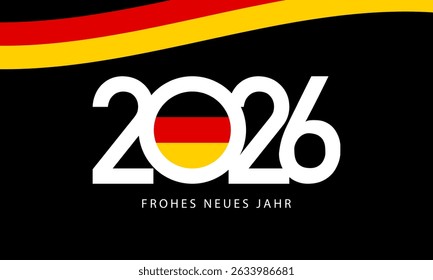 2026 Happy New Year Greeting Card Design with the German flag. Vector Illustration.