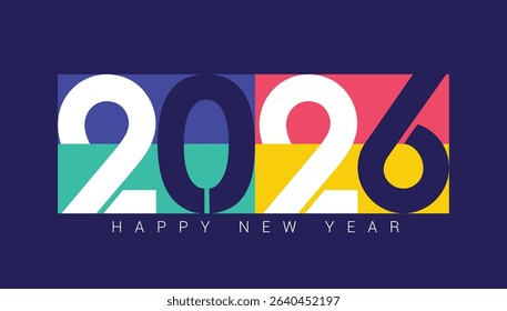 2026 happy new year greeting clipart design. New year 2026 text, calligraphy and typography in colorful template for year of the horse calendar background vector illustration. 
