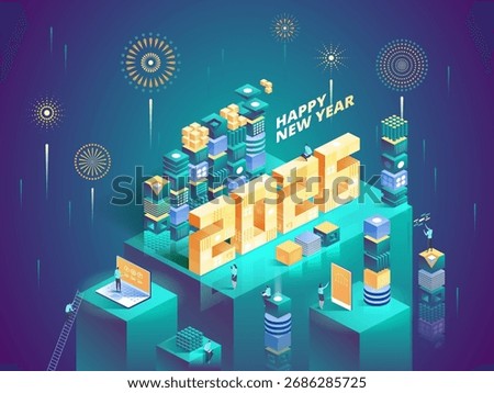2026 Happy New Year. New innovative ideas. Digital technologies. Isometric technology for new year holiday posters and banners. Vector illustration with trendy geometric elements