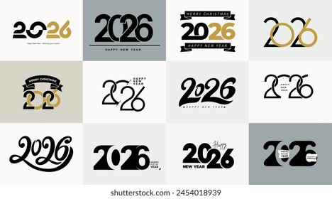 2026 Happy New Year logo text design set. Collection of 2026 number design template. Big Set of Christmas 2026 number design template. Vector illustration.