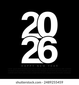 2026 Happy New Year logo text design. 2026 number design template. Vector illustration.