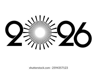 2026 Happy New Year logo design vector illustration icon. black logo and white background