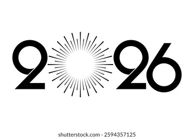 2026 Happy New Year logo design vector illustration icon. black logo and white background