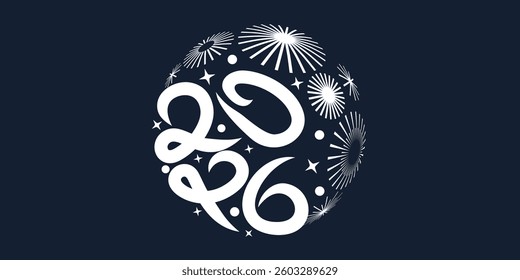 2026 Happy New Year logo design vector. fireworks and trendy new year 2026 design template.