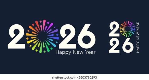 2026 Happy New Year logo design vector. colorful fireworks and trendy new year 2026 design template.