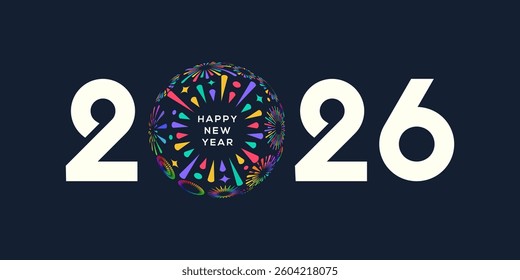 2026 Happy New Year logo design vector. colorful fireworks and trendy new year 2026 design template.