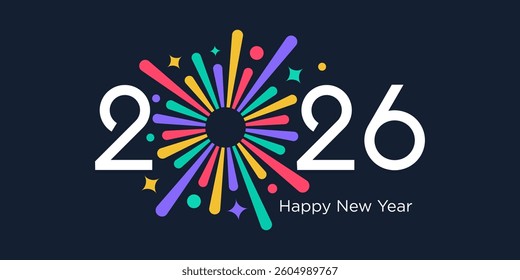 2026 Happy New Year logo design vector. colorful fireworks and trendy new year 2026 design template.