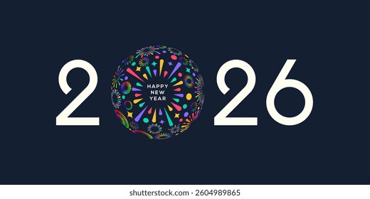 2026 Happy New Year logo design vector. colorful fireworks and trendy new year 2026 design template.