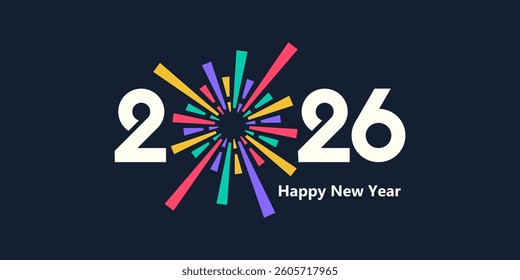 2026 Happy New Year logo design vector. colorful fireworks and trendy new year 2026 design template.