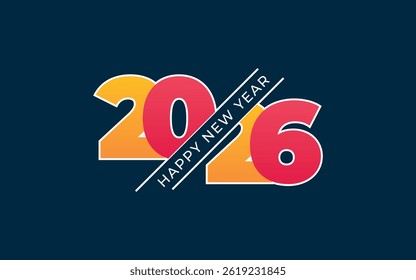 2026 Feliz Ano Novo logotipo texto design. Modelo de projeto de número 2026. Ilustração vetorial com rótulos pretos isolados no fundo.