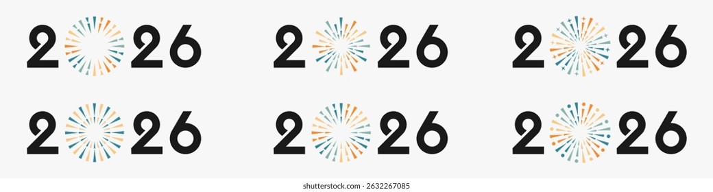 2026 Happy New Year logo design vector. colorful fireworks and trendy new year 2026 design template