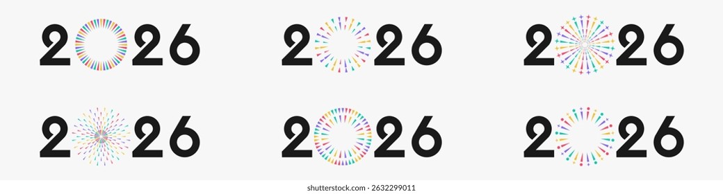 2026 Happy New Year logo design vector. colorful fireworks and trendy new year 2026 design template