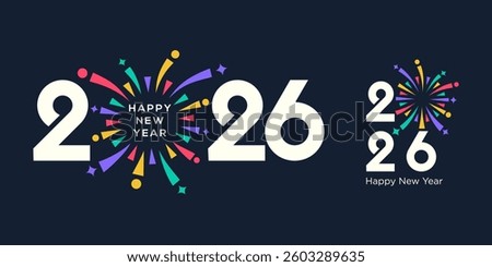 2026 Happy New Year logo design vector. colorful fireworks and trendy new year 2026 design template.