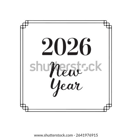 2026 Happy New Year logo text design. 2026 number design template. Collection of 2026 Happy New Year symbols. Vector illustration with black labels isolated on white background