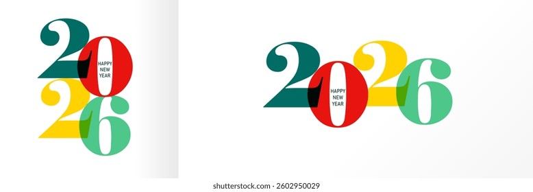2026 Happy New Year multiple colorful numbers logo design concept. Happy New Year 2026 vector icons for greeting card or calendar cover design