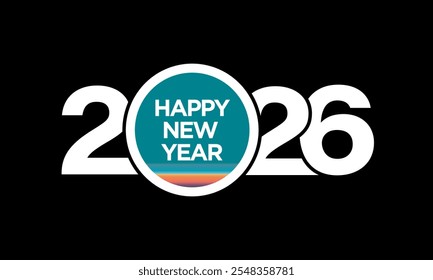 2026 Happy New Year Number Design with sunset view on number zero. Vector Illustration.