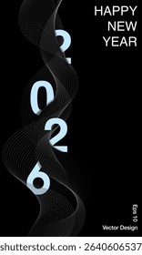 2026. happy new year 2026. number hiding behind line blending concept. 2026 template design for greeting card, cover, calendar, poster, banner, etc 