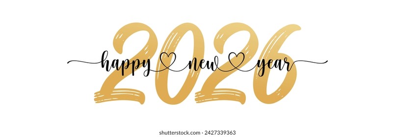 2026 Feliz Año Nuevo texto de escritura a mano. Plantilla de diseño Cartel de tipografía de celebración, banner o tarjeta de felicitación para Feliz Navidad y feliz año nuevo.