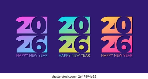 2026 Happy New Year Set. Creative graphic designs for 2026 New Year festive posters, greeting cards and banners. Vector illustration.