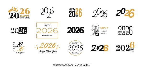 2026 Happy New Year symbols. Lettering for greeting banners, cards, calendars, promotion products, posters, mugs, notebooks, pillows, T-shirt prints. Vector illustration isolated on white background