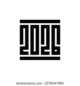 2026 happy new year text design, square shape typography logo vector