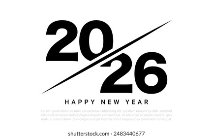 2026 Happy New Year Text Design Vector. 2026 Number Design Template. Vector Illustration.