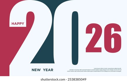 2026 Feliz año Nuevo diseño de texto. Ilustración vectorial plana 2026.