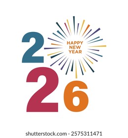 2026 Happy New Year Text Design. Colorful and Trendy New Year 2026 Design Template. Vector Illustration.