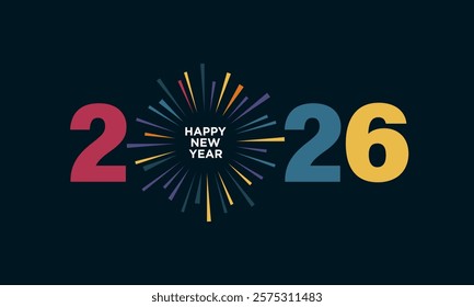 2026 Happy New Year Text Design. Colorful and Trendy New Year 2026 Design Template. Vector Illustration.