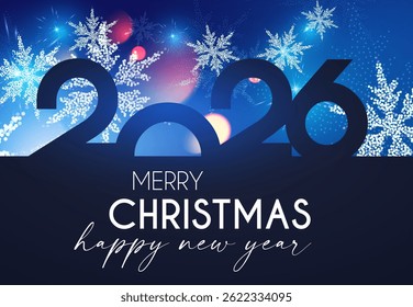 2026 Happy New Year text with bokeh and light effect. Holiday celebration banner