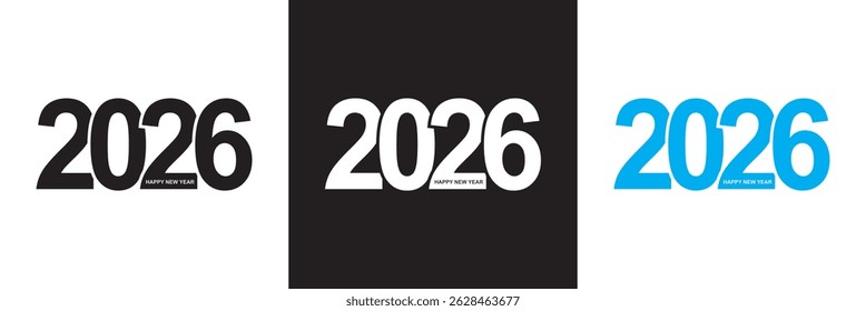  2026 Happy New Year text design. 2026 number design template. Vector illustration. isolated on white and black background. EPS 10