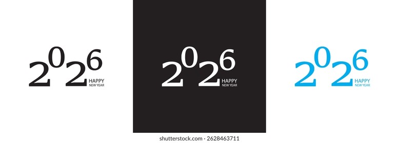  2026 Happy New Year text design. 2026 number design template. Vector illustration. isolated on white and black background. EPS 10