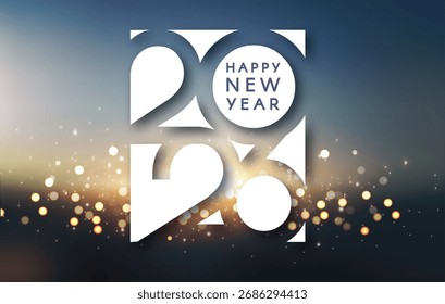 2026 Feliz Año Nuevo texto con efecto bokeh y luz. Anuncio de celebración de Festiva