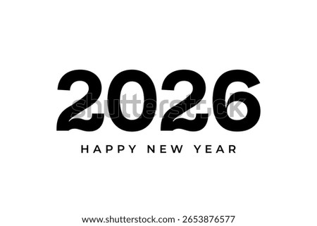 2026 happy new year text design isolated on white background
