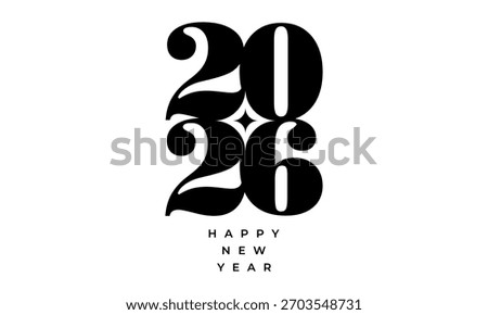 2026 Happy New Year. Happy New Year 2026 Text Design. 2026 typography logo design. Vector illustration