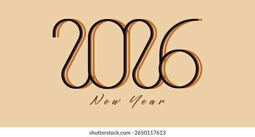 2026 Feliz Ano Novo Tipografia Design. Vamos Celebrar. Projeto de texto com número dourado manuscrito para cartões ou cartazes de saudação e confete estrela brilhante no fundo colorido