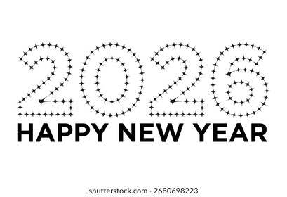 2026 Happy New Year Vector Illustration: Modern Black and White Numbers with Abstract Star Pattern for Celebration and Greeting Cards