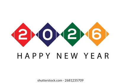 2026 Happy New Year Vector. Colorful Geometric Diamond Design for Social Media, Banners, and Celebrations.