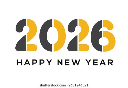 2026 Happy New Year Vector. Modern Geometric Split Color Design for Corporate, Transition, and Digital Concepts