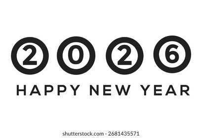 2026 Feliz Ano Novo Vetor. Design de ícone circular minimalista moderno para conceitos de tecnologia e de negócios.