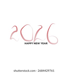2026 Happy New Year Vector Design | Modern Abstract Wavy Calligraphy Line Art Greeting Banner