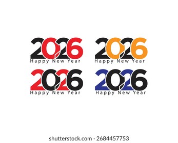 2026 Feliz Ano Novo Modelo de Design Vetor. Tipografia Duotônica Minimalista para Cartaz de Celebração, Convite, Cartão de Saudação ou Banner de Mídia Social