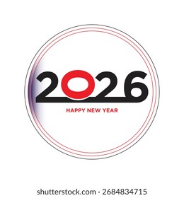 2026 Frohes neues Jahr Vektor Symbol Badge - Moderne minimalistische Typografie Grußkarte Design Vorlage