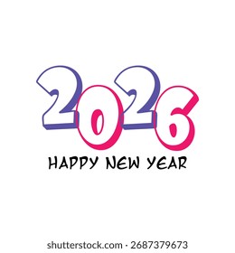 2026 Feliz Año Nuevo Vector. Tipografía de burbuja de arte Pop de dibujos animados retro. Cartel colorido de la Plantilla y de la celebración de la tarjeta de felicitación del efecto 3D.