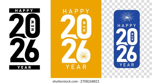 2026 Feliz año Nuevo Conjunto de gráficos de Vector con Elementos festivos. Plantilla de diseño de moda de año nuevo 2026.