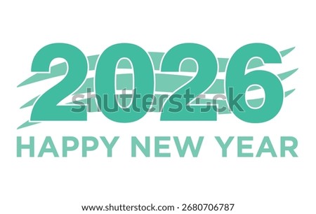 2026 Happy New Year Vector Illustration: Modern Teal Numbers with Abstract Flowing Swoosh Design for a Dynamic Beginning